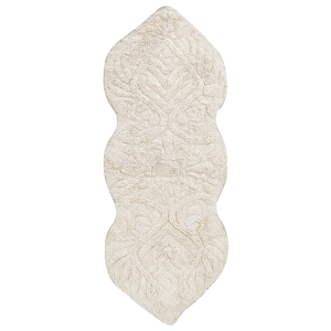 Beliani Bath Mat Beige Cotton 150 x 60 cm Irregular Shape Decorative Pattern Bath Rug Bathroom Accessories Modern Design Material:Cotton Size:xx150