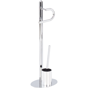 Beliani Toilet Paper and Brush Holder Silver Steel Chromed Glossy Freestanding Modern Bathroom Accessories Material:Steel Size:20x78x28