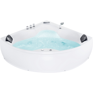 Beliani Corner Bath White Acrylic 205 x 163 cm 2 People Massage Jets Headrests Material:Acrylic Size:x56x150