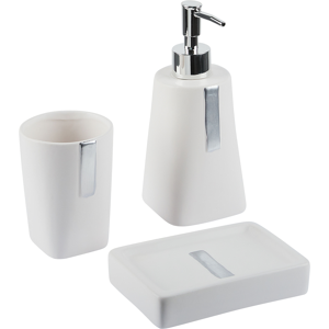 Beliani 3-Piece Bathroom Accessories Set Beige Dolomite Glam Soap Dispenser Soap Dish Toothrbrush Holder Cup Material:Dolomite Ceramic Size:8x19x8