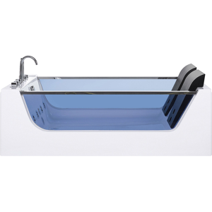 Beliani Whirlpool Bath White Sanitary Acrylic Glass Transparent Front LED Illuminated Rectangular Double 107 x 156 cm Modern Design Material:Acrylic Size:x65x120