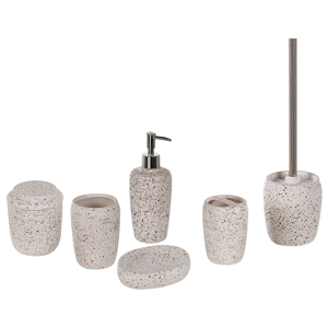 Beliani 6-Piece Bathroom Accessories Set White Dolomite Glam Soap Dispenser Soap Dish Toothrbrush Holder Cup Toliet Brush Material:Dolomite Ceramic Size:11x20x13