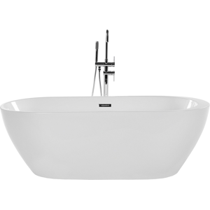 Beliani Bath White with Silver Sanitary Acrylic Single 160 x 75 cm Freestanding Modern Material:Acrylic Size:x58x75