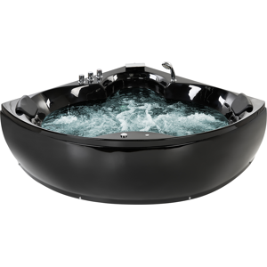 Beliani Corner Bath Black Acrylic 205 x 163 cm 2 People Massage Jets Headrests Material:Acrylic Size:x56x150