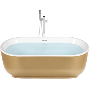 Beliani Freestanding Bath Glossy Gold Sanitary Acrylic Single Oval Modern Minimalist Design Material:Acrylic Size:x59x80