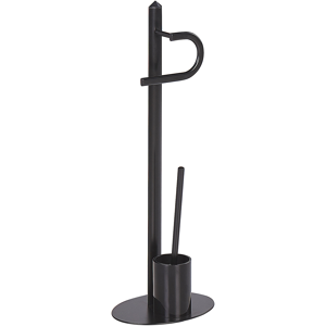 Beliani Toilet Paper and Brush Holder Black Steel Powder Coated Matt Freestanding Modern Bathroom Accessories Material:Steel Size:20x78x28