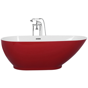Beliani Freestanding Bath Red and White Sanitary Acrylic Single 173 x 82 cm Oval Modern Design Material:Acrylic Size:x59x82