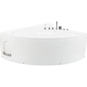 Beliani Whirlpool Bath White Sanitary Acrylic LED Illumination Double 206 x 164 cm Oval Modern Design Material:Acrylic Size:x73x165