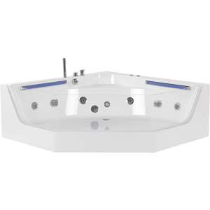 Beliani Corner Whirlpool Bath White with LED and Massage Jets Modern Design for 2 People Material:Acrylic Size:x56x150