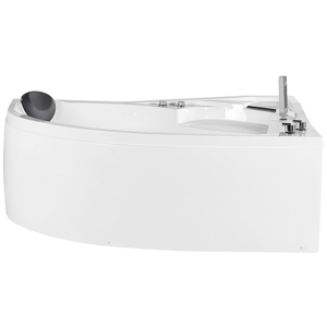Beliani Left Corner Whirlpool Bath White Acrylic with LED Lights Hydromassage Shower Head Headrest Material:Acrylic Size:x80x100