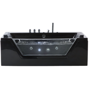 Beliani Massage Points Bath Black Silver with LED Sanitary Acrylic and Glass Single 174 x 79 cm Material:Acrylic Size:x55x79