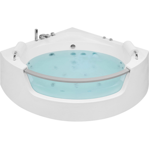 Beliani Corner Whirlpool Bath White Sanitary Acrylic with LED Massage Jets 187 x 136 cm Modern Design Material:Acrylic Size:x63x136