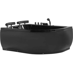 Beliani Whirlpool Bath Black Sanitary Acrylic LED Illuminated Curved Right Hand Double 159 x 113 cm  Material:Acrylic Size:x63x113