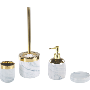 Beliani Bathroom Accessories Set White and Gold Ceramic Glam Soap Dispenser Toilet Brush Tumbler Material:Ceramic Size:12x38x12