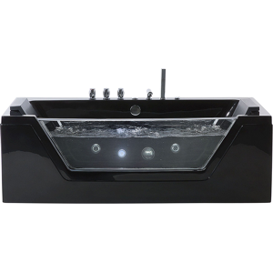 Beliani Massage Points Bath Black Silver with LED Sanitary Acrylic and Glass Single 150 x 71 cm  Material:Acrylic Size:x55x71