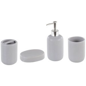 Beliani Bathroom Accessories Set Grey Ceramic Minimalistic Soap Dispenser Toothbrush Holder Tumblers Material:Ceramic Size:8x18x12