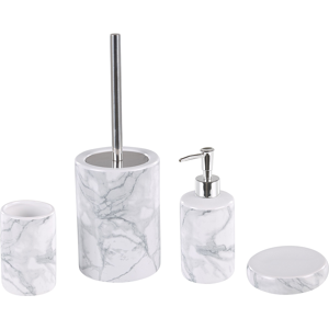 Beliani Four-piece bathroom set, ceramic, white, soap dispenser, toothbrush holder Material:Ceramic Size:12x35x12