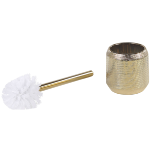 Beliani Bathroom Accessories Set Gold Ceramic Glam Soap Dispenser Toilet Brush Tumblers