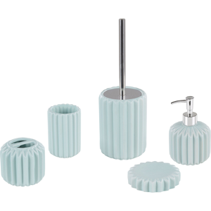 Beliani Bathroom Accessories Set Light Blue Ceramic Retro Vintage Soap Dispenser Toilet Brush Tumbler Material:Ceramic Size:12x33x12