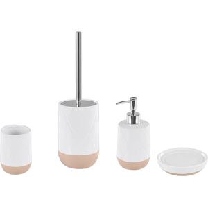 Beliani Bathroom Accessories Set White Ceramic Retro Soap Dispenser Toilet Brush Tumbler Material:Ceramic Size:13x34x13