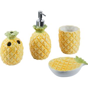 Beliani Bathroom Accessories Set Yellow Dolomite Modern Soap Dispenser Soap Dish Toothbrush Holder Container Pineapple Material:Dolomite Ceramic Size:10x20x10