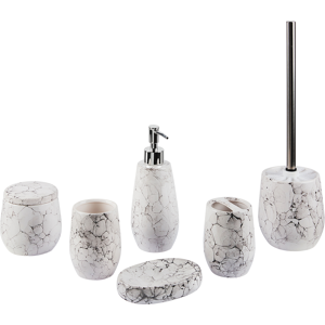 Beliani 6-Piece Bathroom Accessories Set White Dolomite Glam Soap Dispenser Soap Dish Toothrbrush Holder Cup Material:Dolomite Ceramic Size:9x21x9