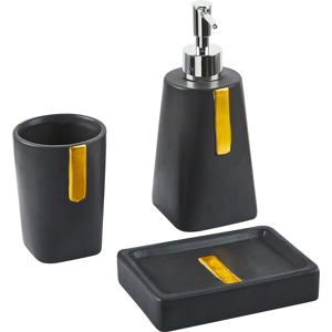 Beliani 3-Piece Bathroom Accessories Set Black Dolomite Glam Soap Dispenser Soap Dish Toothrbrush Holder Cup Material:Dolomite Ceramic Size:8x19x8