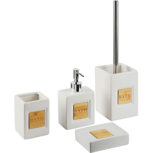 Beliani Bathroom Accessories Set Beige Dolomite Matt Minimalist Soap Dispenser Toilet Brush Container Tumbler Material:Dolomite Ceramic Size:6x16x9