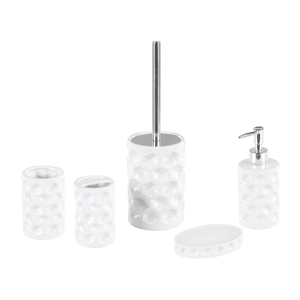 Beliani Bathroom Accessories Set White Ceramic Glam Soap Dispenser Toilet Brush Tumblers Material:Ceramic Size:11x34x13