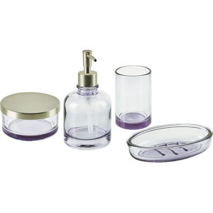 Beliani 4-Piece Bathroom Accessories Set Violet Glass Glam Soap Dispenser Soap Dish Toothrbrush Holder Cup Material:Glass Size:11x12x15