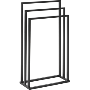 Beliani Towel Stand Matt Black Steel 3 Rails Bathroom Accessories Standing Towel Storage Rack Modern Design Material:Steel Size:21x84x45