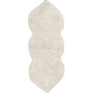 Beliani Bath Mat Beige Cotton 150 x 60 cm Irregular Shape Decorative Pattern Bath Rug Bathroom Accessories Modern Design Material:Cotton Size:xx150