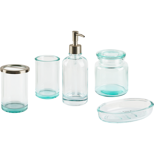 Beliani 5-Piece Bathroom Accessories Set Green Glass Glam Soap Dispenser Soap Dish Toothrbrush Holder Cup Material:Glass Size:10x20x15