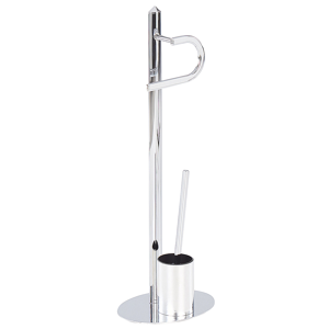 Beliani Toilet Paper and Brush Holder Silver Steel Chromed Glossy Freestanding Modern Bathroom Accessories Material:Steel Size:20x78x28