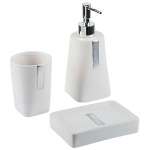 Beliani 3-Piece Bathroom Accessories Set Beige Dolomite Glam Soap Dispenser Soap Dish Toothrbrush Holder Cup Material:Dolomite Ceramic Size:8x19x8