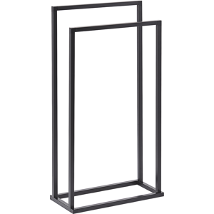 Beliani Towel Stand Matt Black Steel 2 Rails Bathroom Accessories Standing Towel Storage Rack Modern Design Material:Steel Size:21x85x45