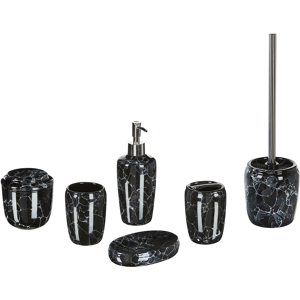 Beliani 6-Piece Bathroom Accessories Set Black Dolomite Glam Marble Effect Soap Dispenser Soap Dish Toothrbrush Holder Cup Toliet Brush Material:Dolomite Ceramic Size:11x20x13