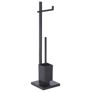 Beliani Toilet Paper and Brush Stand Black Steel Freestanding Glossy Chrome Finish Modern Bathroom Accessories  Material:Steel Size:18x70x18