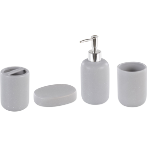 Beliani Bathroom Accessories Set Grey Ceramic Minimalistic Soap Dispenser Toothbrush Holder Tumblers Material:Ceramic Size:8x18x12