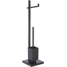 Beliani Toilet Paper and Brush Stand Black Steel Freestanding Glossy Chrome Finish Modern Bathroom Accessories  Material:Steel Size:18x70x18