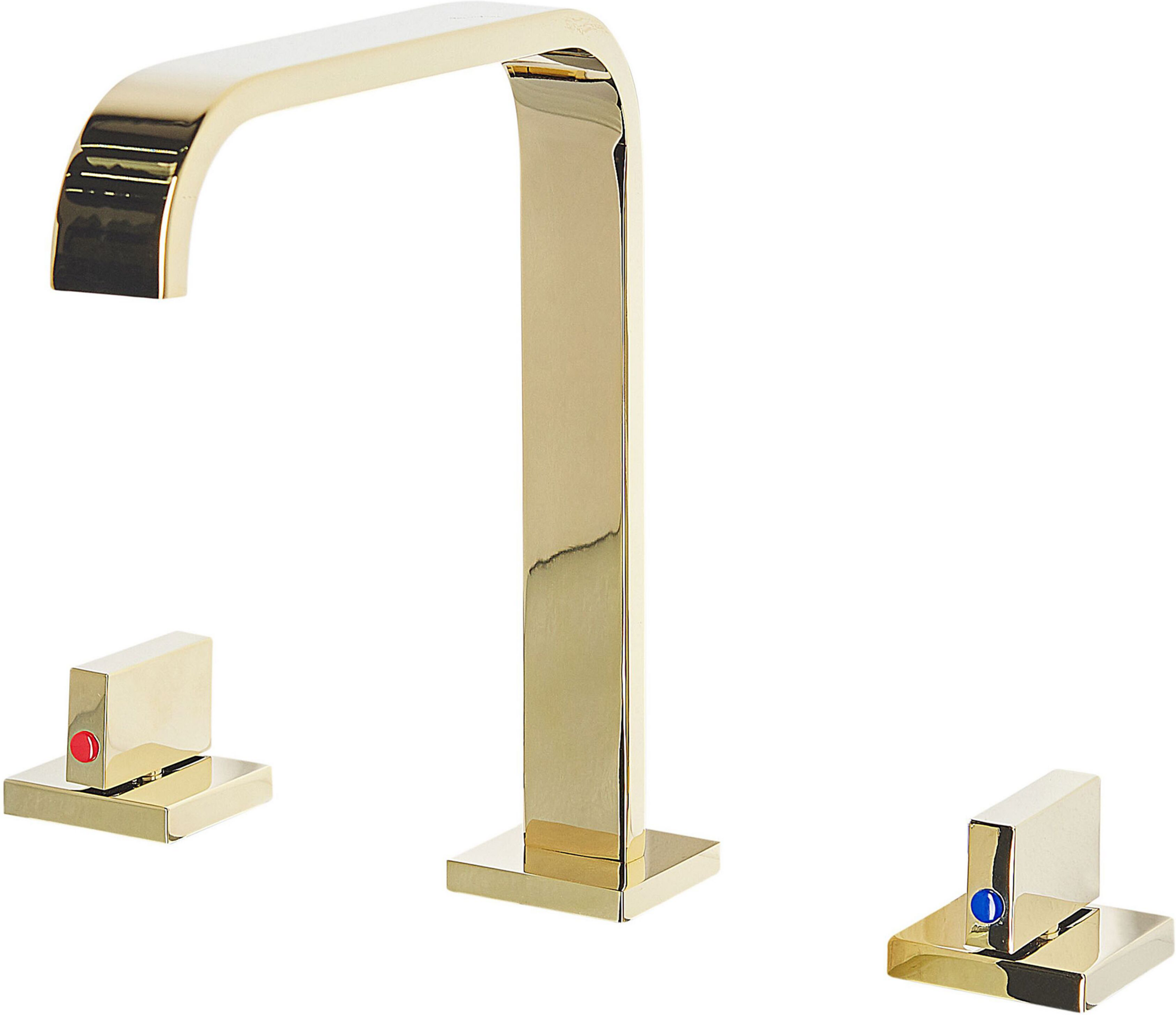 Beliani Basin Mixer Tap Gold Glossy Metal Brass Modern Bathroom Twin Lever Faucet