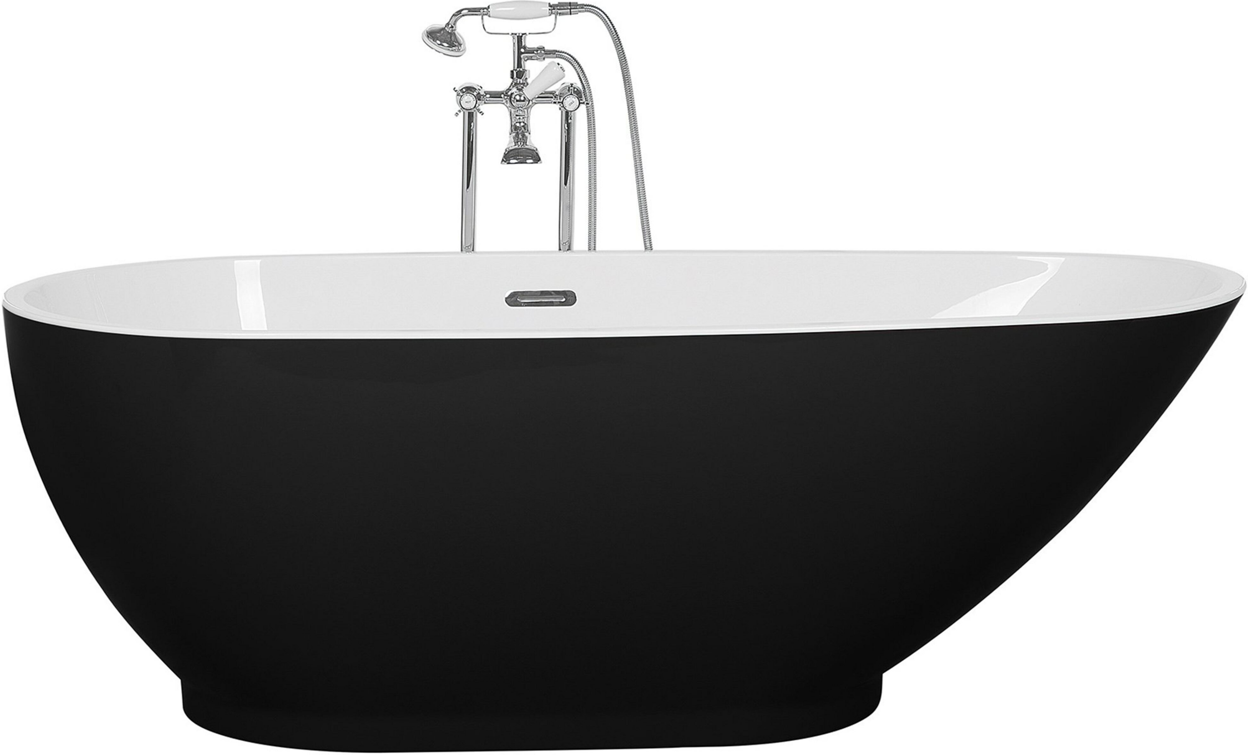 Beliani Freestanding Bath Black and White Sanitary Acrylic Single 173 x 82 cm Oval Modern Design