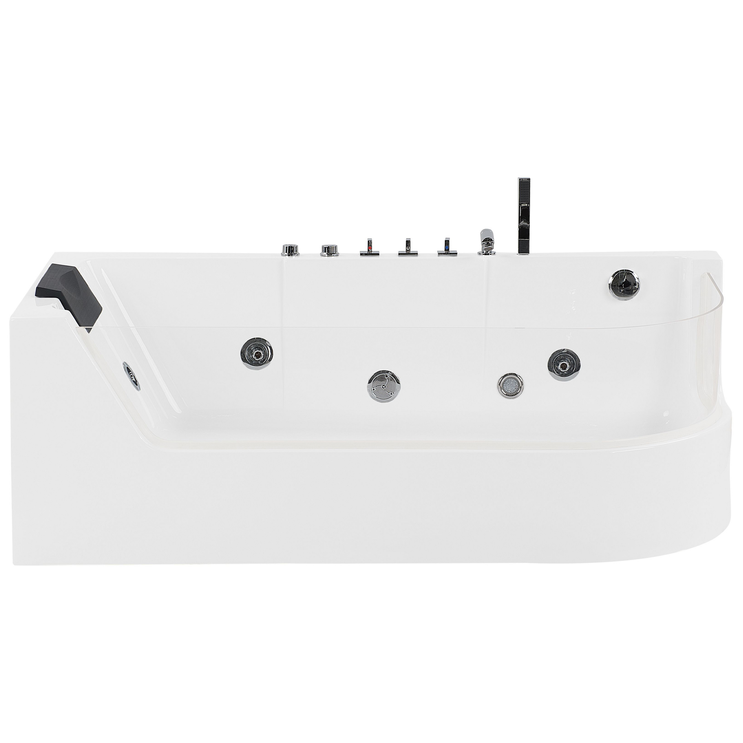 Beliani Whirlpool Bath White Sanitary Acrylic Glass Front Faux Leather Headrest LED Illumination Single 170 x 85 cm Curved Design