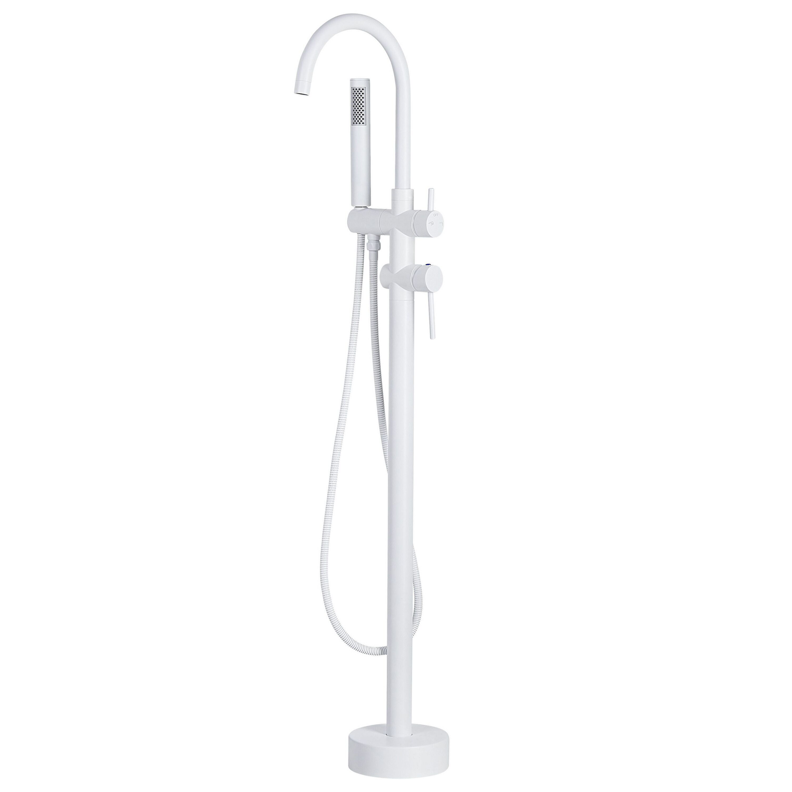 Beliani Bathtub Faucet White Matt Chrome Freestanding 119 cm with Hand Shower Modern