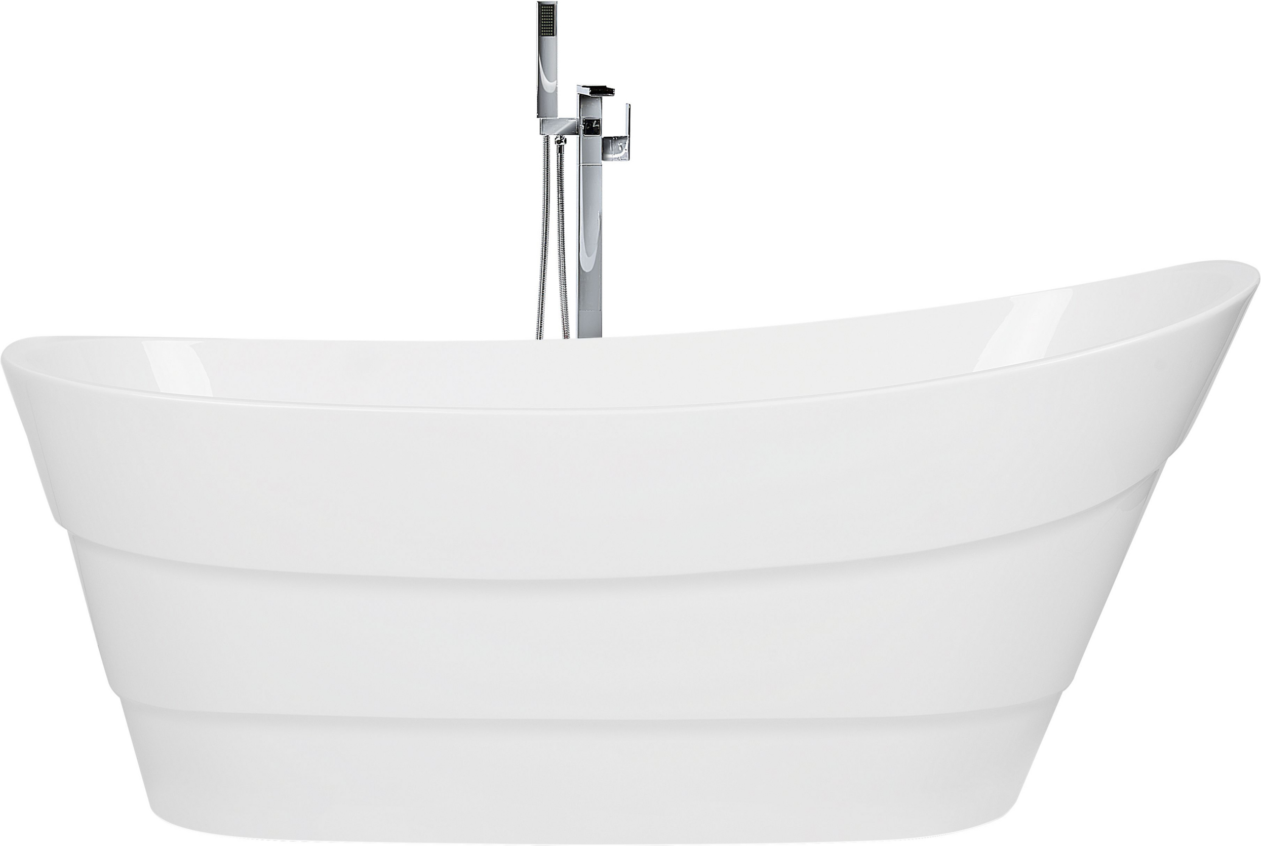 Beliani Bathtub White Acrylic Oval Overflow System Freestanding Modern