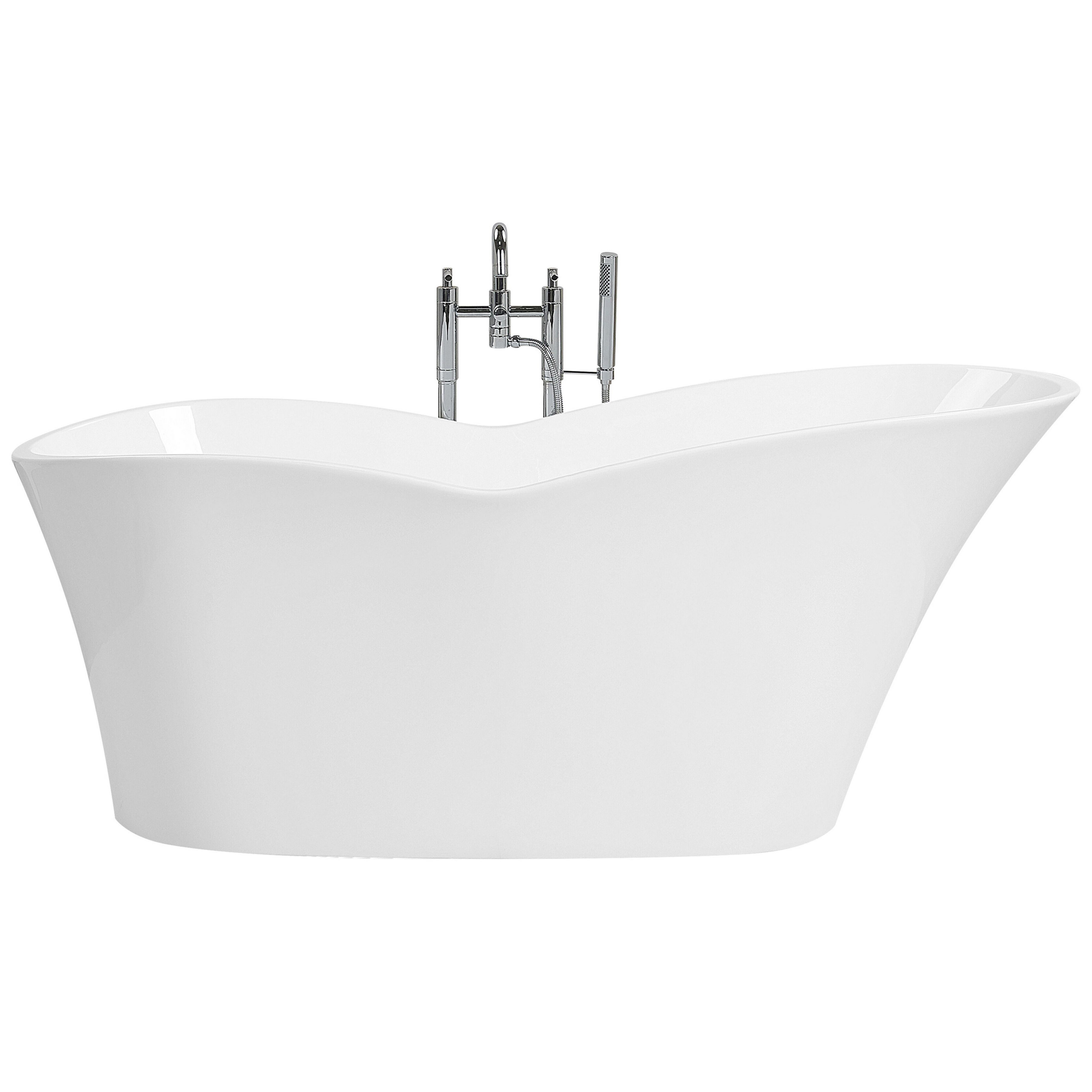 Beliani Freestanding Bath Glossy White Sanitary Acrylic Single Oval Modern Minimalist Design