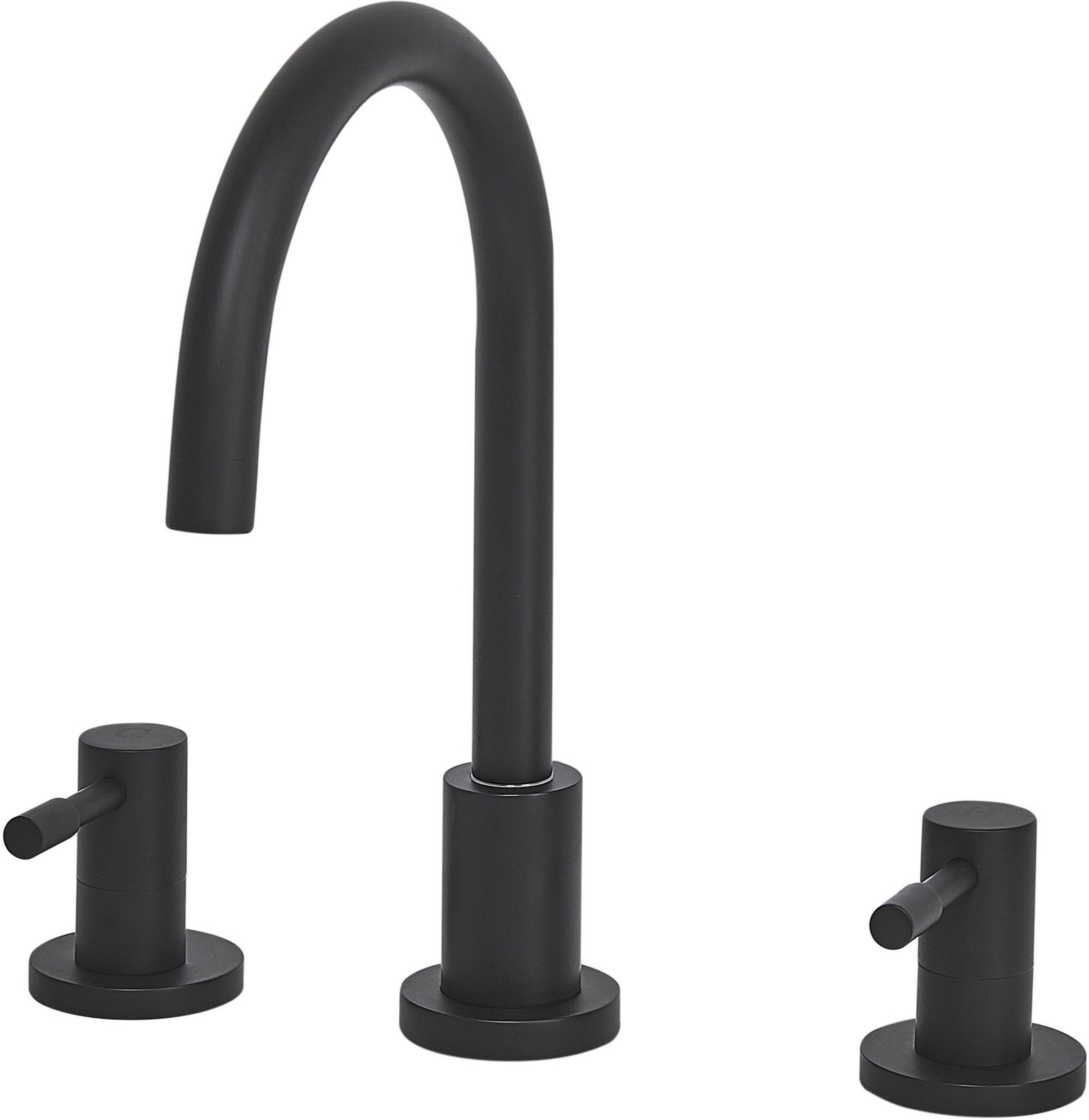 Beliani Basin Mixer Tap Black Matt Brass Two Levers Curved Spout