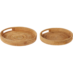 Beliani Set of 2 Decorative Trays Light Natural Rattan Boho Trinket Jewellery Dish Woven Home Accessory Material:Rattan Size:27/30x4/5x27/30