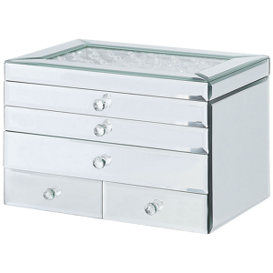 Beliani Mirrored Jewellery Box Silver 5 Drawers Small Storage
