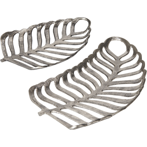 Beliani Trinket Dish Set Silver Metal 2 Jewellery Ring Holder Tray Monstera Leaf Motif Decor Material:Aluminium Size:22/24x3x34/41